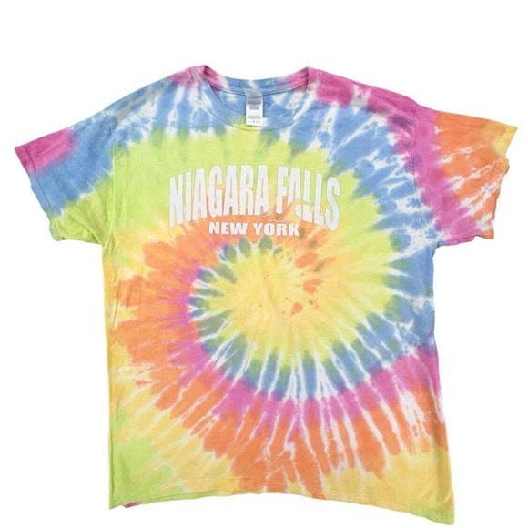 Y2K Niagara Falls New York Tie Dye Graphic TShirt Colorful Travel Souvenir Large - Picture 1 of 7
